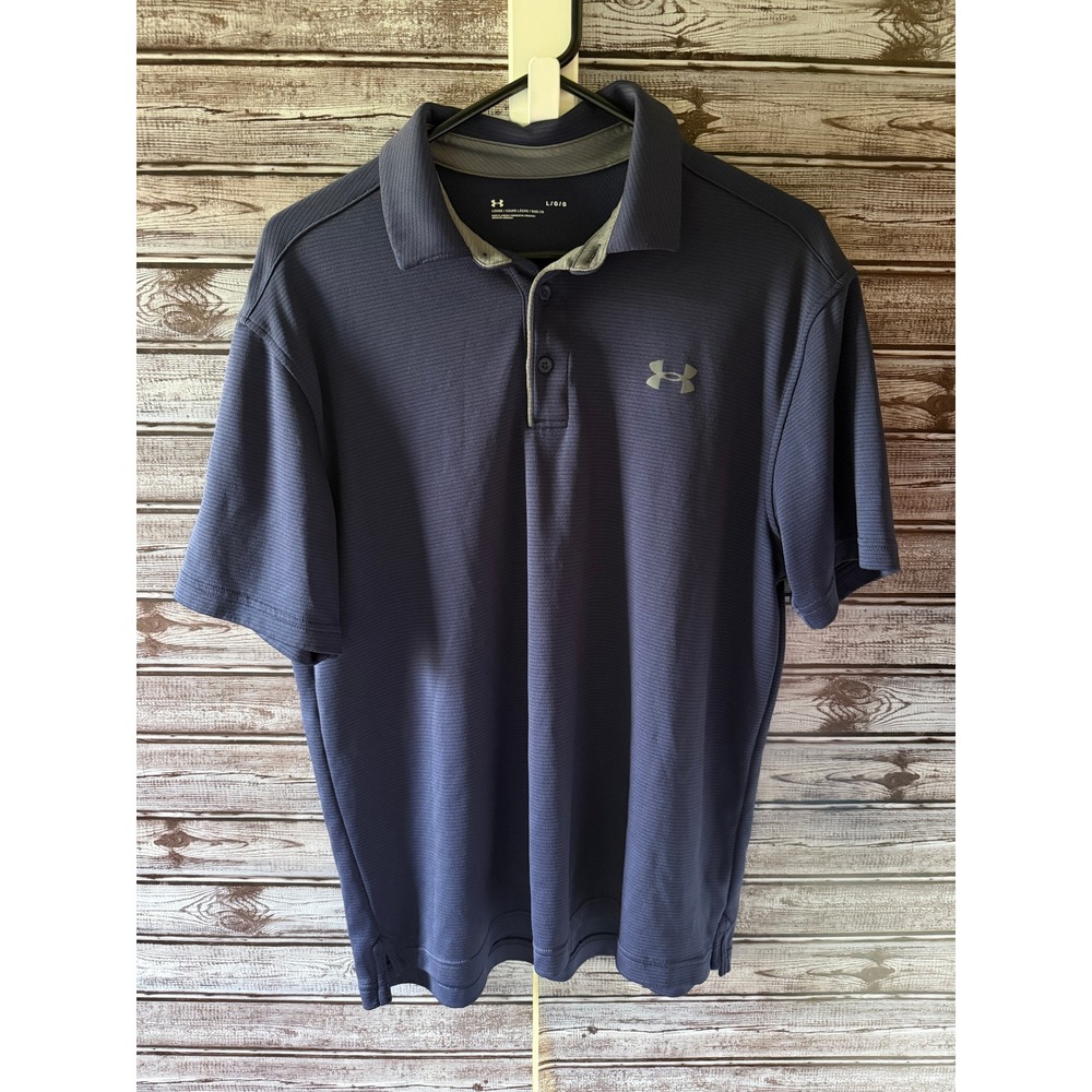 Under Armour Men's Short-Sleeved Polo Shirt Size L Loose HeatGear Navy Blue Logo